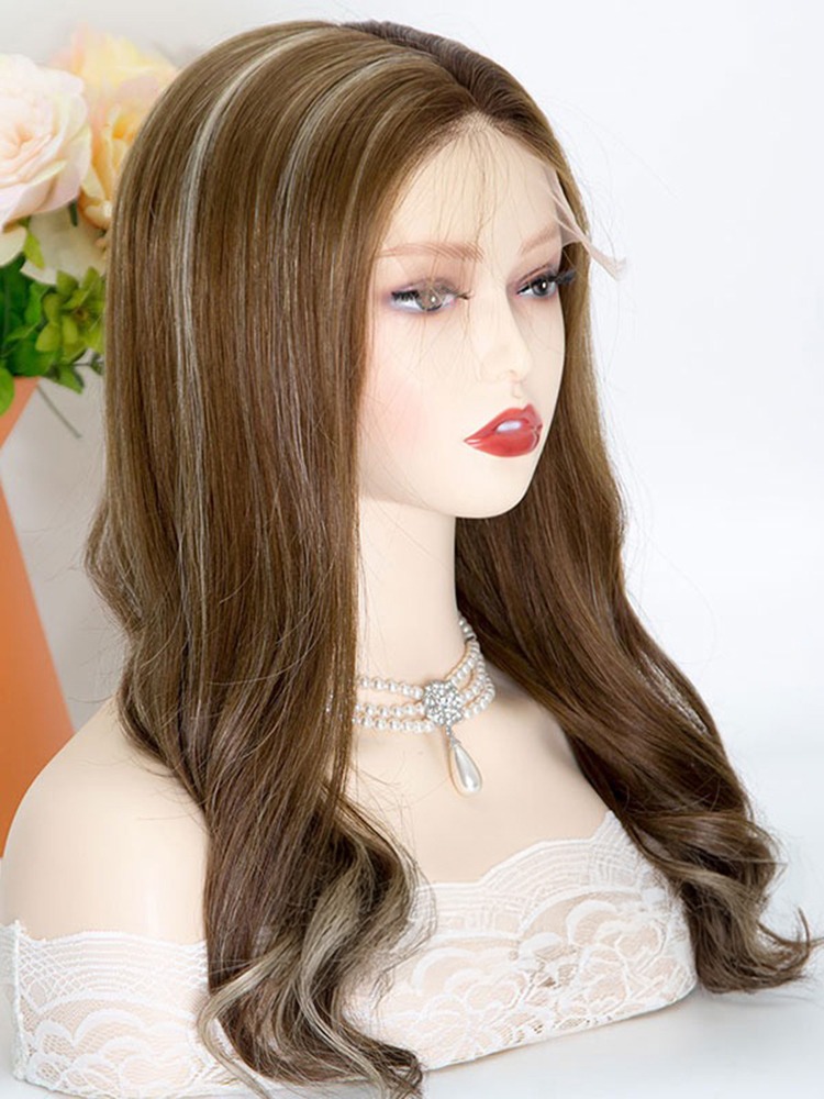 16” Ash Brown Balayage Lace Front Mono Top Wig | Remy Human Hair Wig