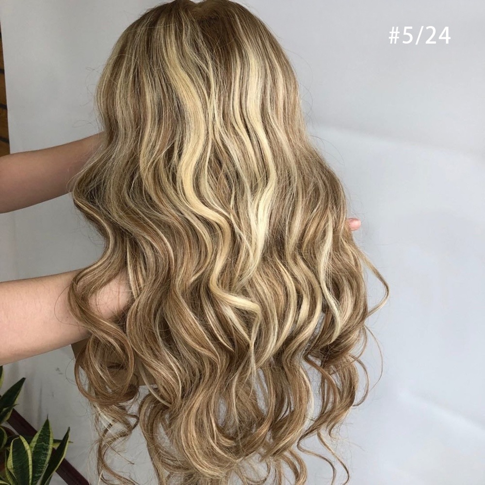 20" Wavy Ombre Brown Ash Blonde Wig 13X6 Lace Front Deep Parting