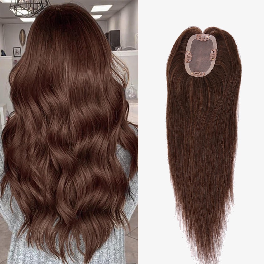 3"x5" Mono Base Medium Brown Human Hair Topper for Thinning Crown