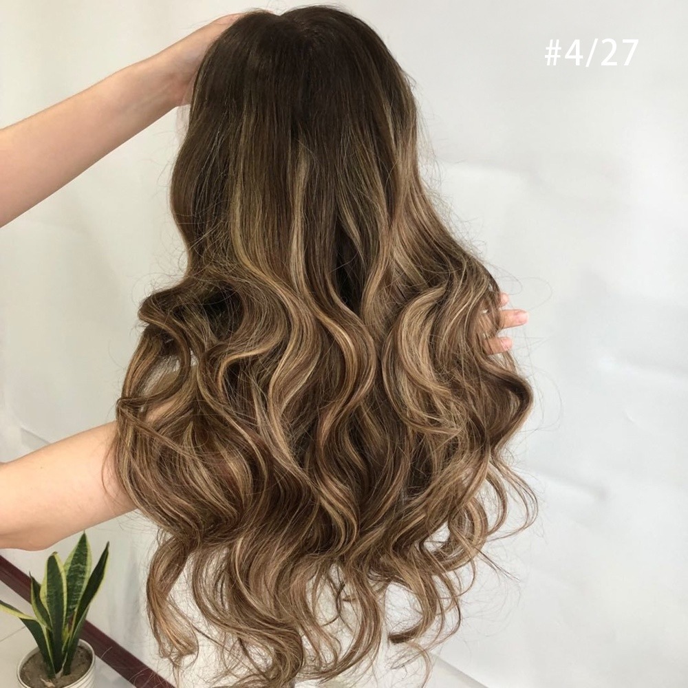 4/27 Highlight Brown Human Hair Wig Glueless Lace Front Wigs 20“