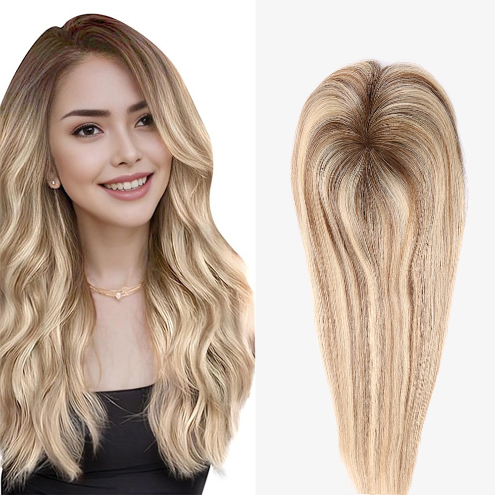 5.5"x6" Hair Topper | Blonde with Brown Rooted Hair Toupee for Women