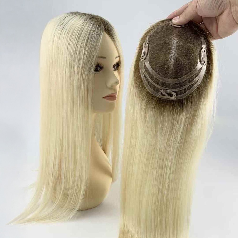 6"x5.5" Breathable Blonde Lace Hair Topper Remy Human Hair 20"