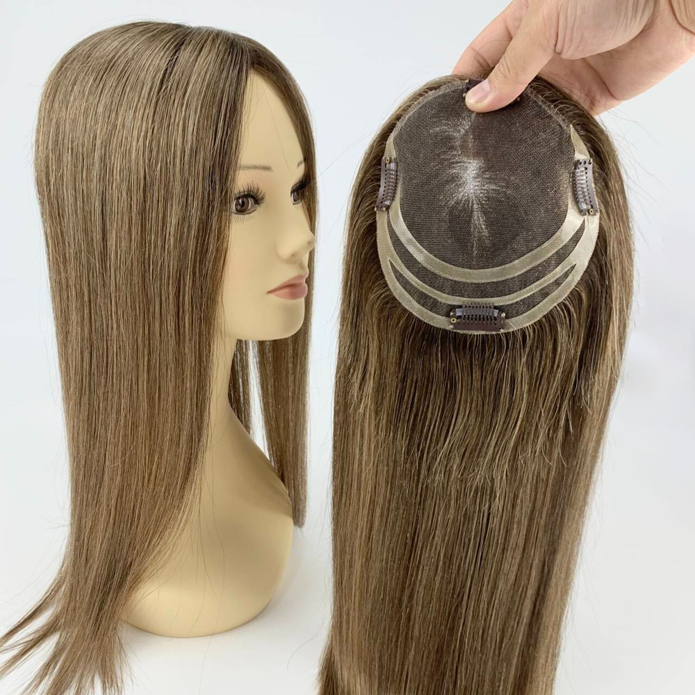 6"x5.5" Top Pieces Human Hair Lace Topper Dark Brown Balayage 20"
