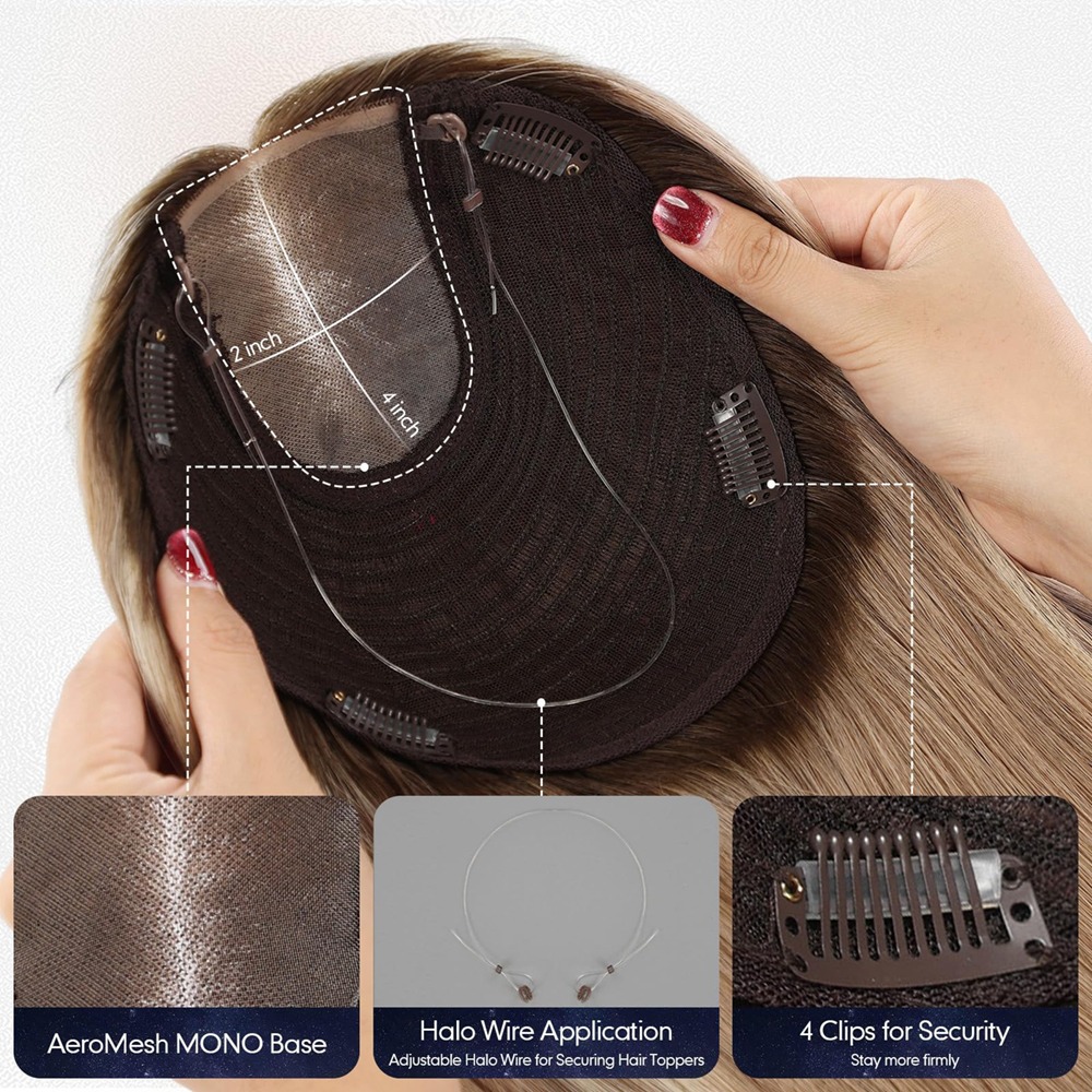 7”×8” Large Swiss Mono Human Hair Topper for Women