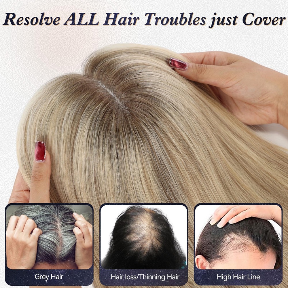 7”×8” Large Swiss Mono Human Hair Topper for Women