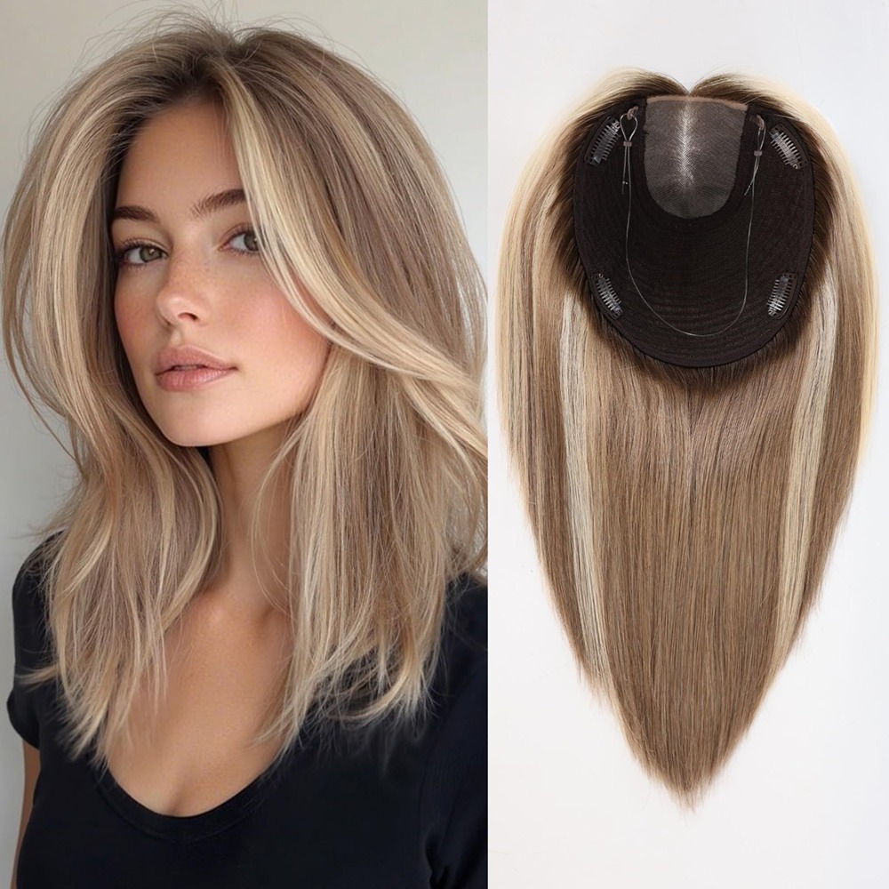 7”×8” Large Swiss Mono Human Hair Topper for Women