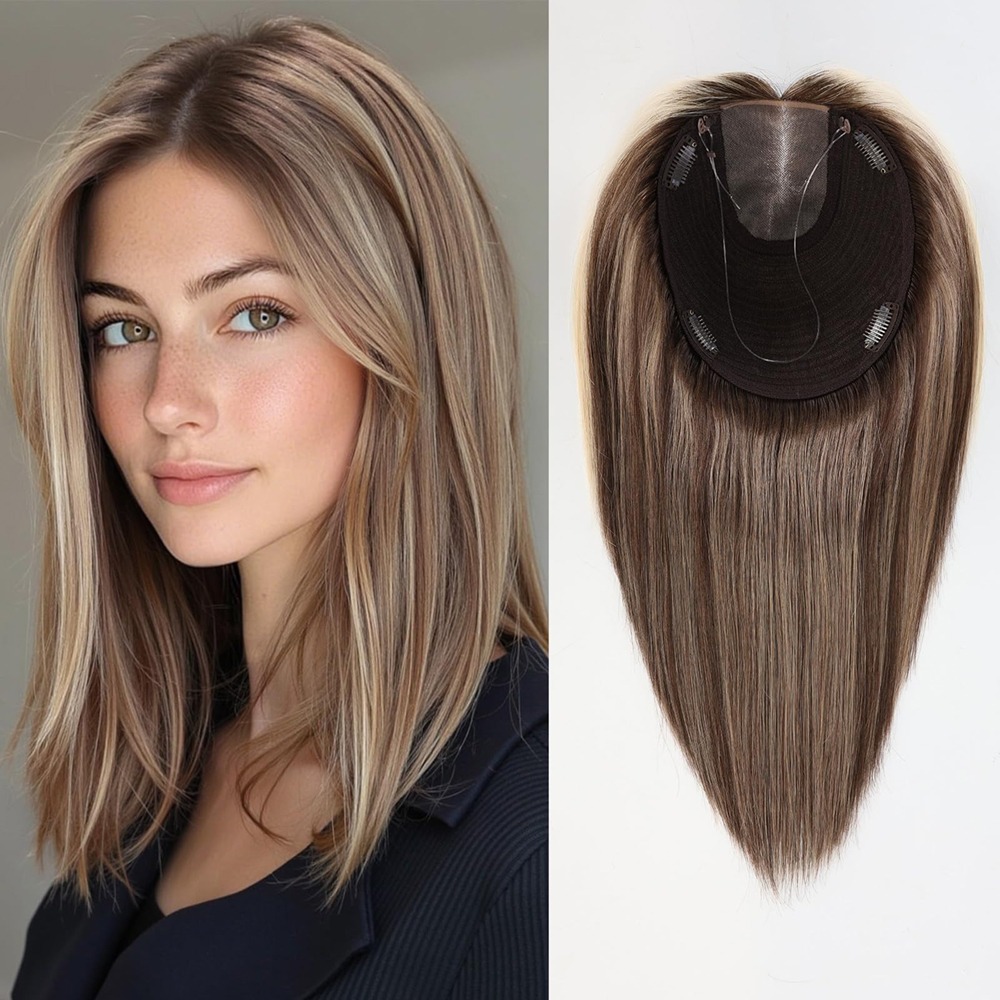 7”×8” Large Swiss Mono Human Hair Topper for Women