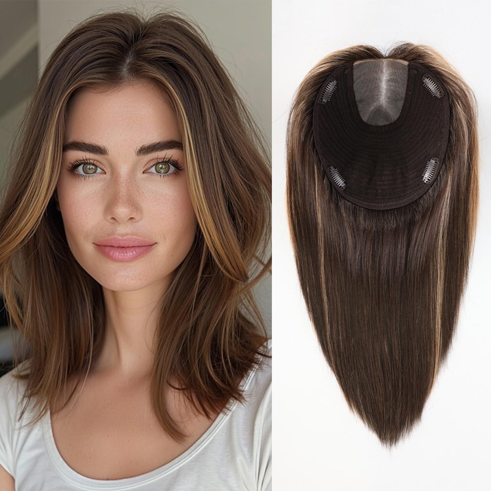7”×8” Large Swiss Mono Human Hair Topper for Women