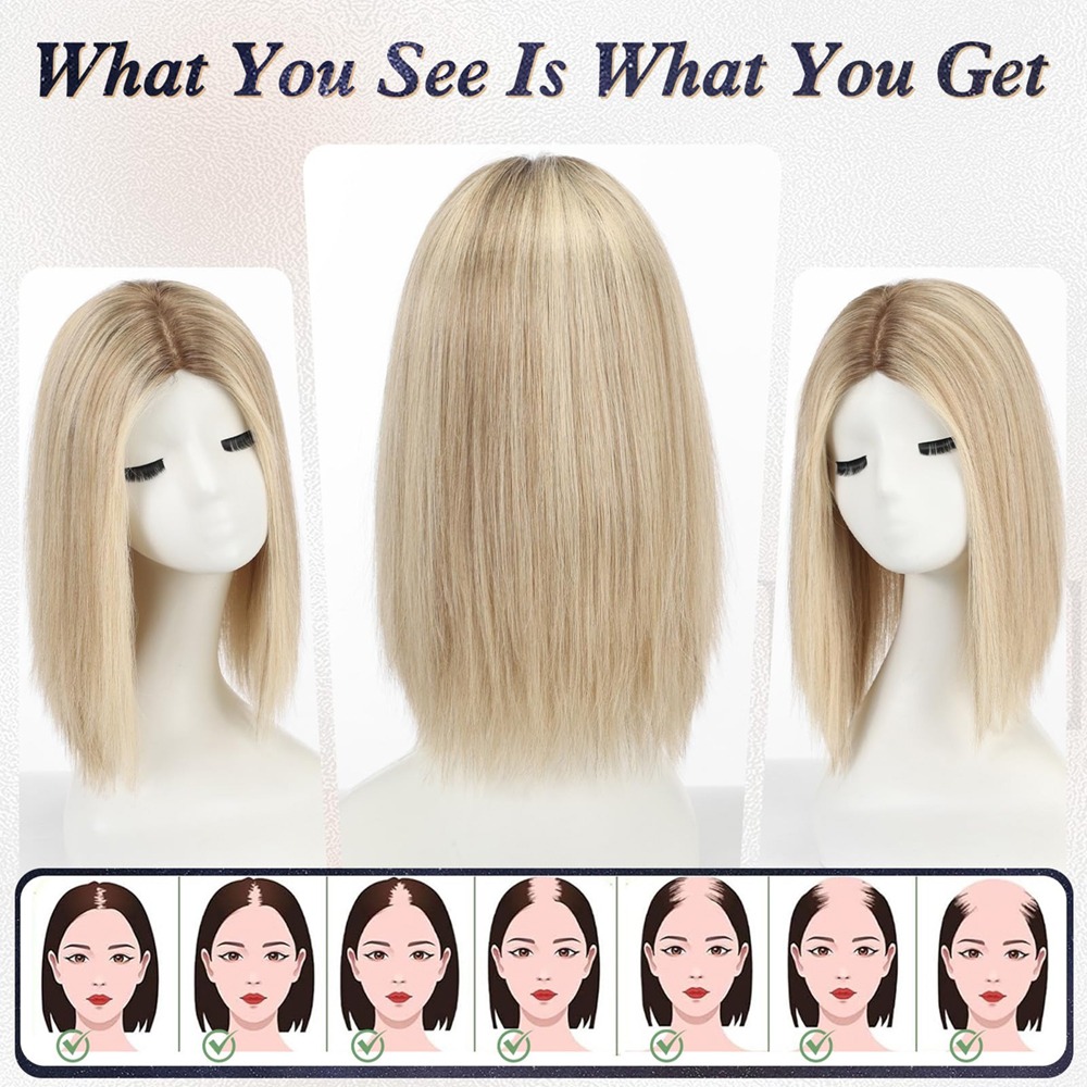 7”×8” Large Swiss Mono Human Hair Topper for Women
