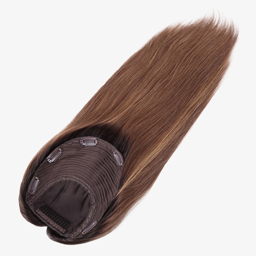 7"x8" Remy Human Hair Silk Top Crown Topper Balayage Brown 16 Inch