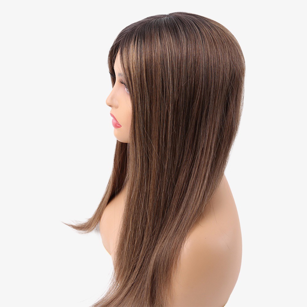 7"x8" Remy Human Hair Silk Top Crown Topper Balayage Brown 16 Inch