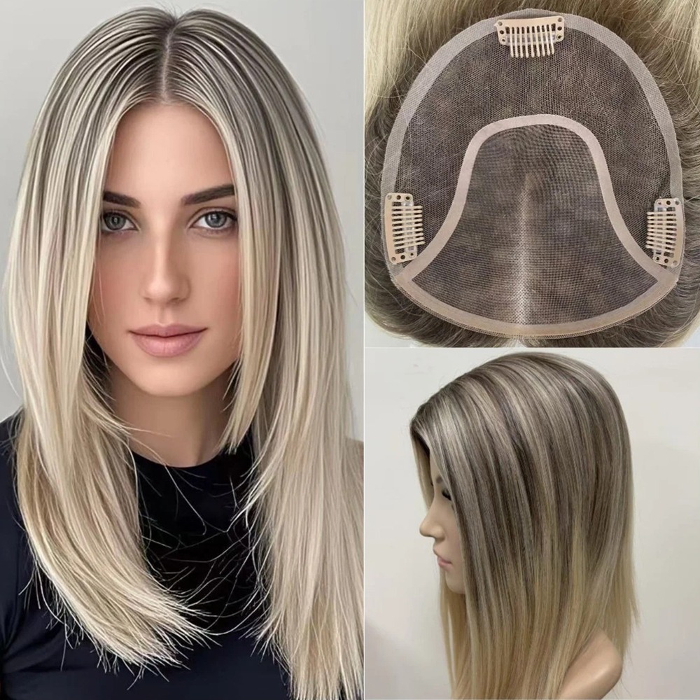 Antibacterial 6"x6.5" Mono Human Hair Topper for Thinning Hair