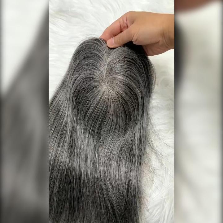 Avy Hair Salt and Pepper Gray Hair Topper Mono Base for Thinning Hair