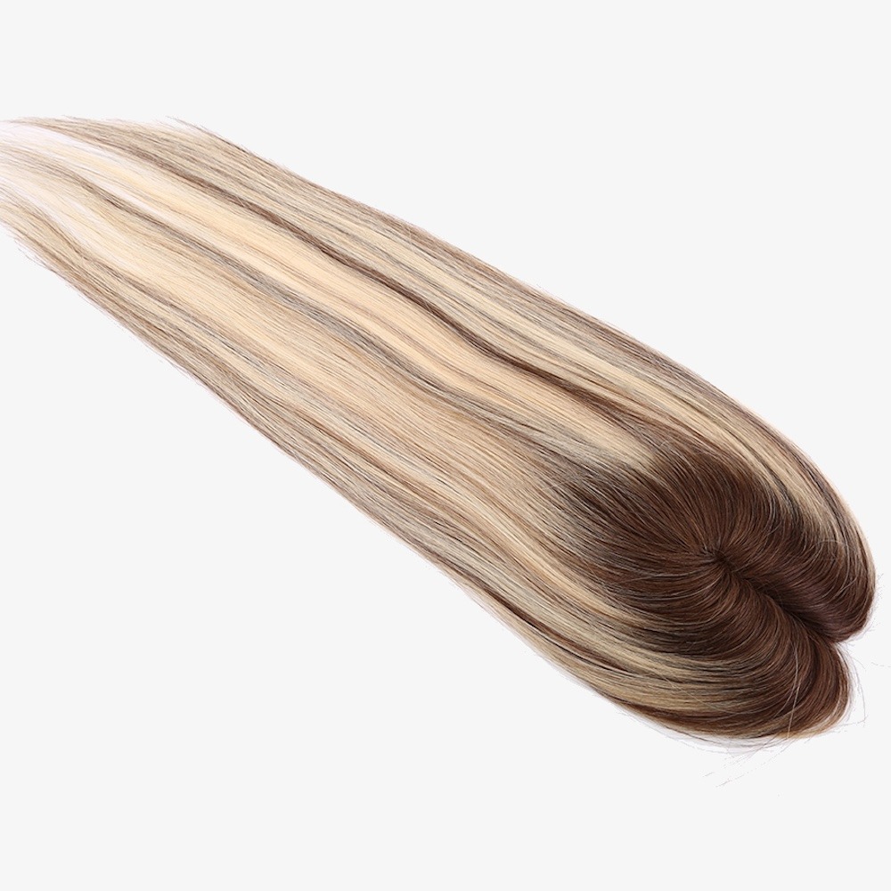 Balayage Blonde Hair Topper with Brown Roots 5.5"x6" Mono Hairpiece