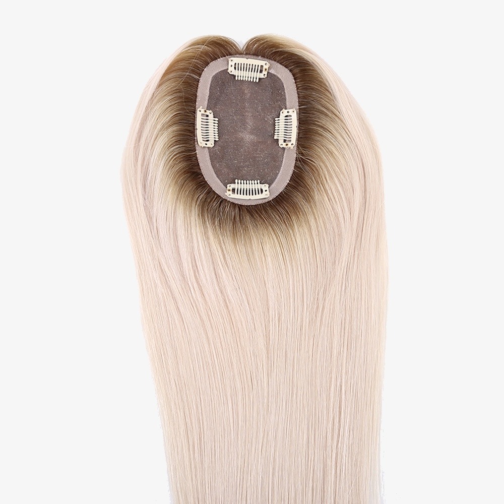 Balayage White Blonde Human Hair Mono Toppers for Thinning Hair