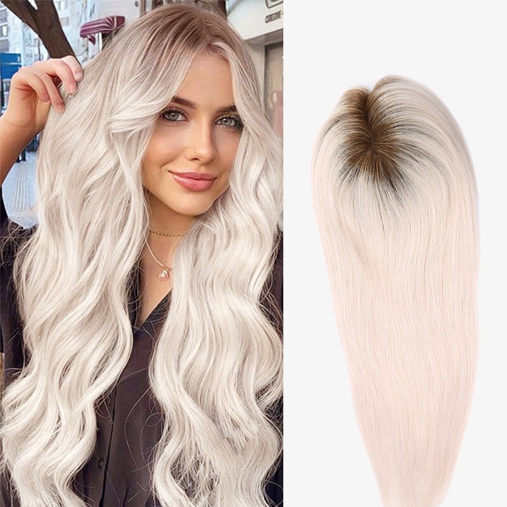 Balayage White Blonde Human Hair Mono Toppers for Thinning Hair
