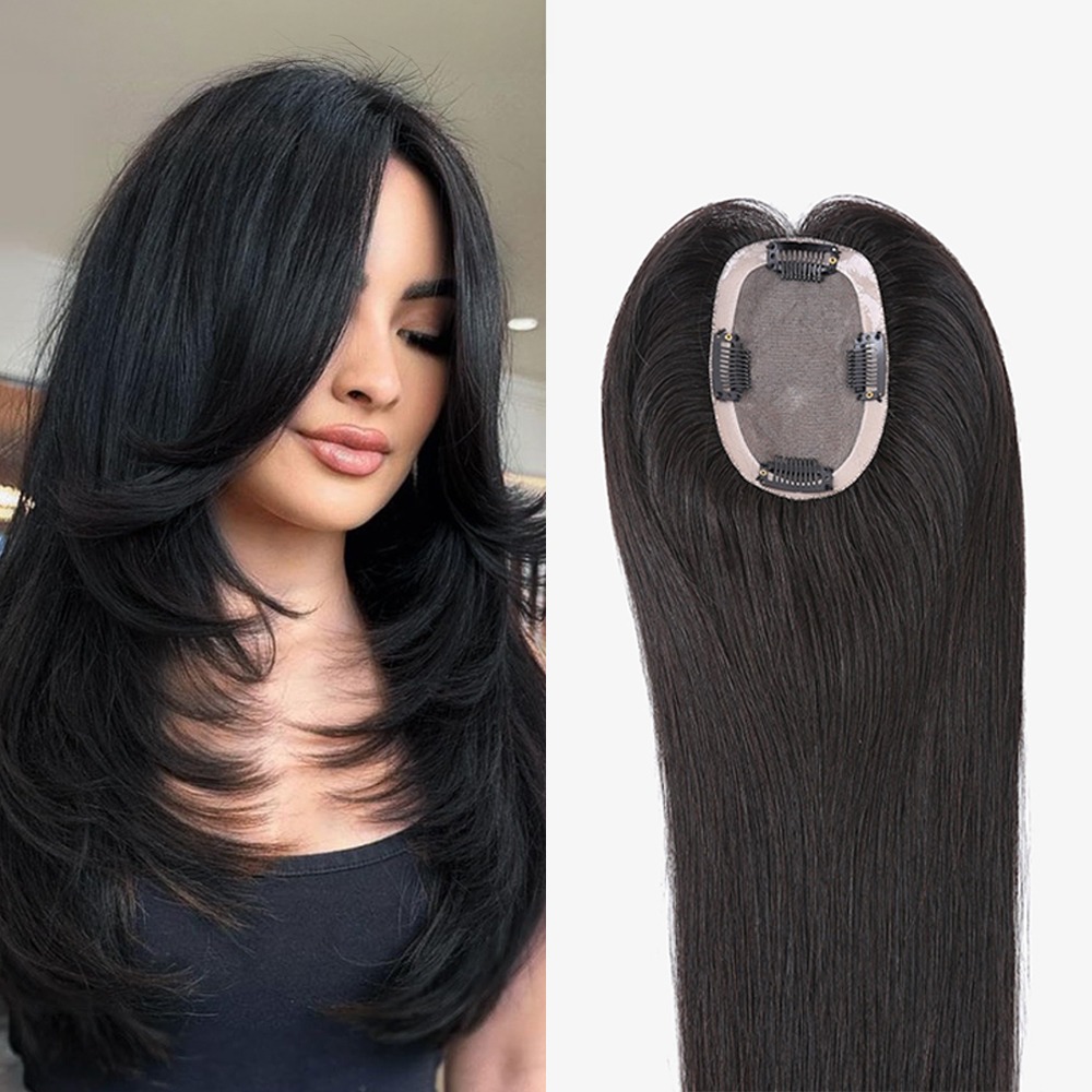 Crown Hair Topper for Women Remy Human Hair Fine Mono Base Toupee