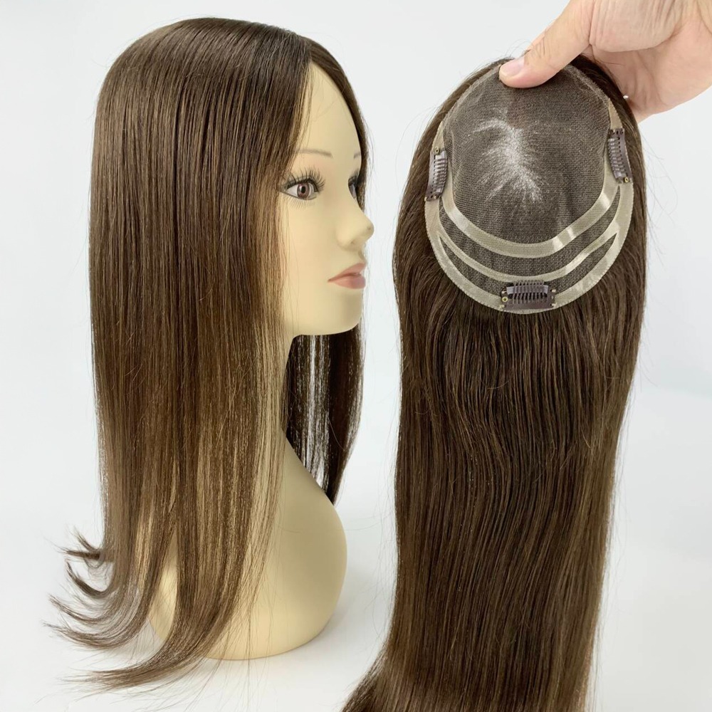 Dark Brown Lace Base Human Hair Topper Breathable Hair Pieces