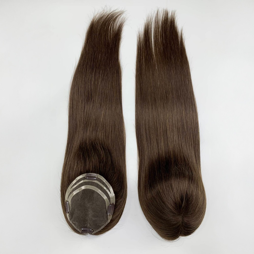 Dark Brown Lace Base Human Hair Topper Breathable Hair Pieces