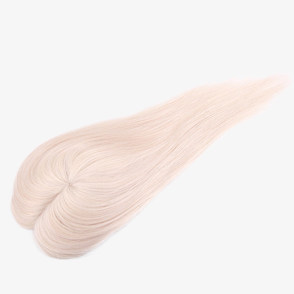 Fine Mono Topper Platinum Blonde Human Hair with Pu Around For Women