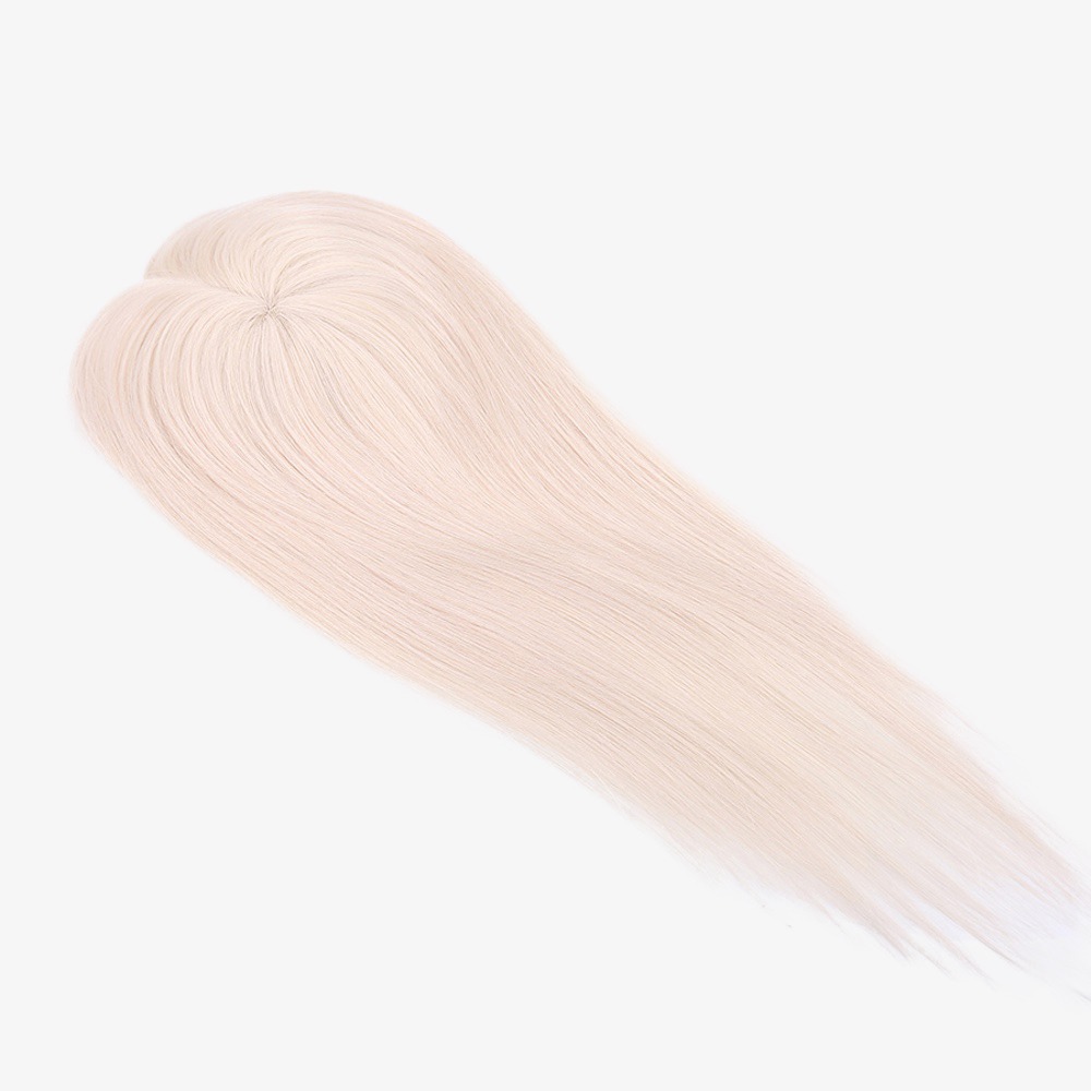 Fine Mono Topper Platinum Blonde Human Hair with Pu Around For Women