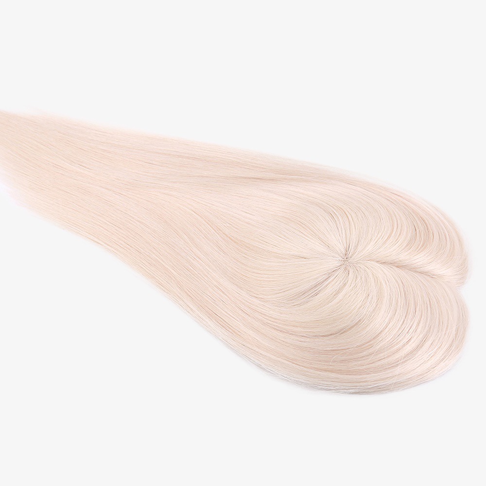 Fine Mono Topper Platinum Blonde Human Hair with Pu Around For Women