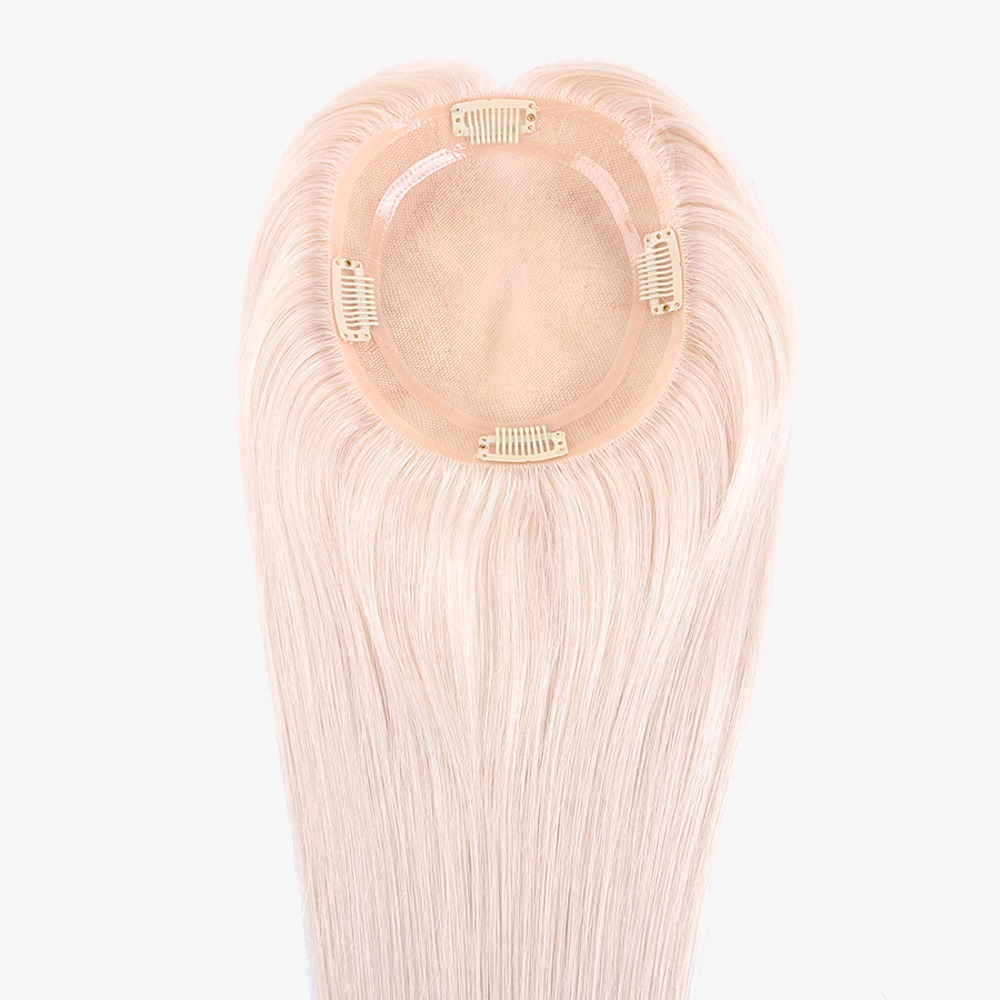 Fine Mono Topper Platinum Blonde Human Hair with Pu Around For Women