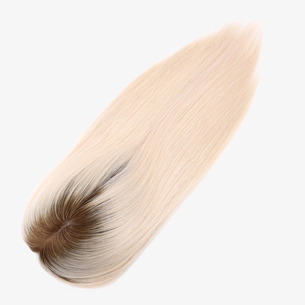 Handmade Silk Based Real Remy Human Hair Topper Rooted Ash Blonde