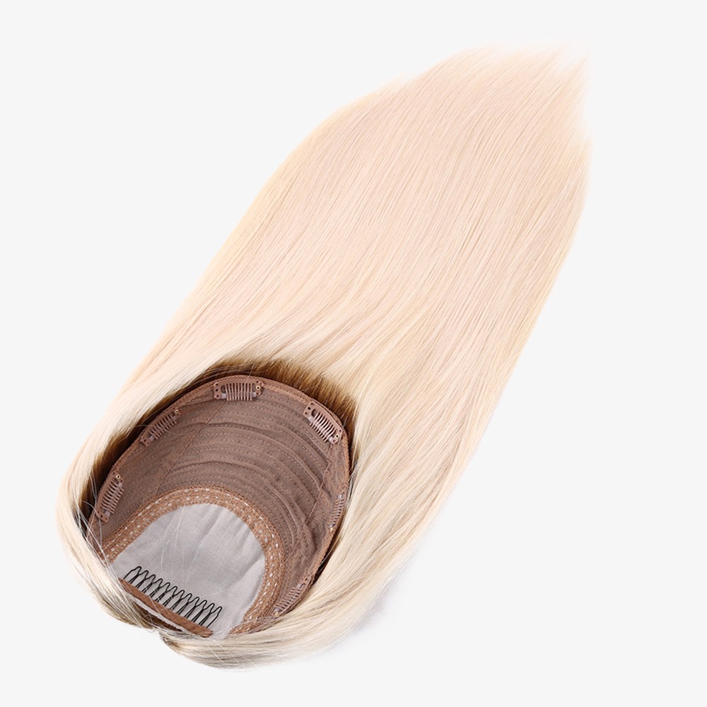 Handmade Silk Based Real Remy Human Hair Topper Rooted Ash Blonde