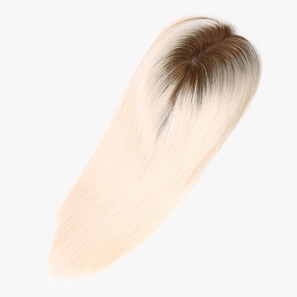 Handmade Silk Based Real Remy Human Hair Topper Rooted Ash Blonde
