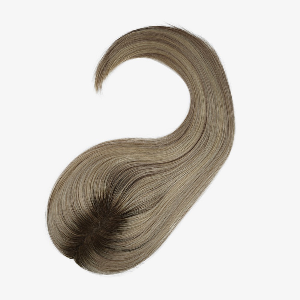 Highlight Brown Rooted Clip-In Hair Topper Lace Front Remy Human Hair