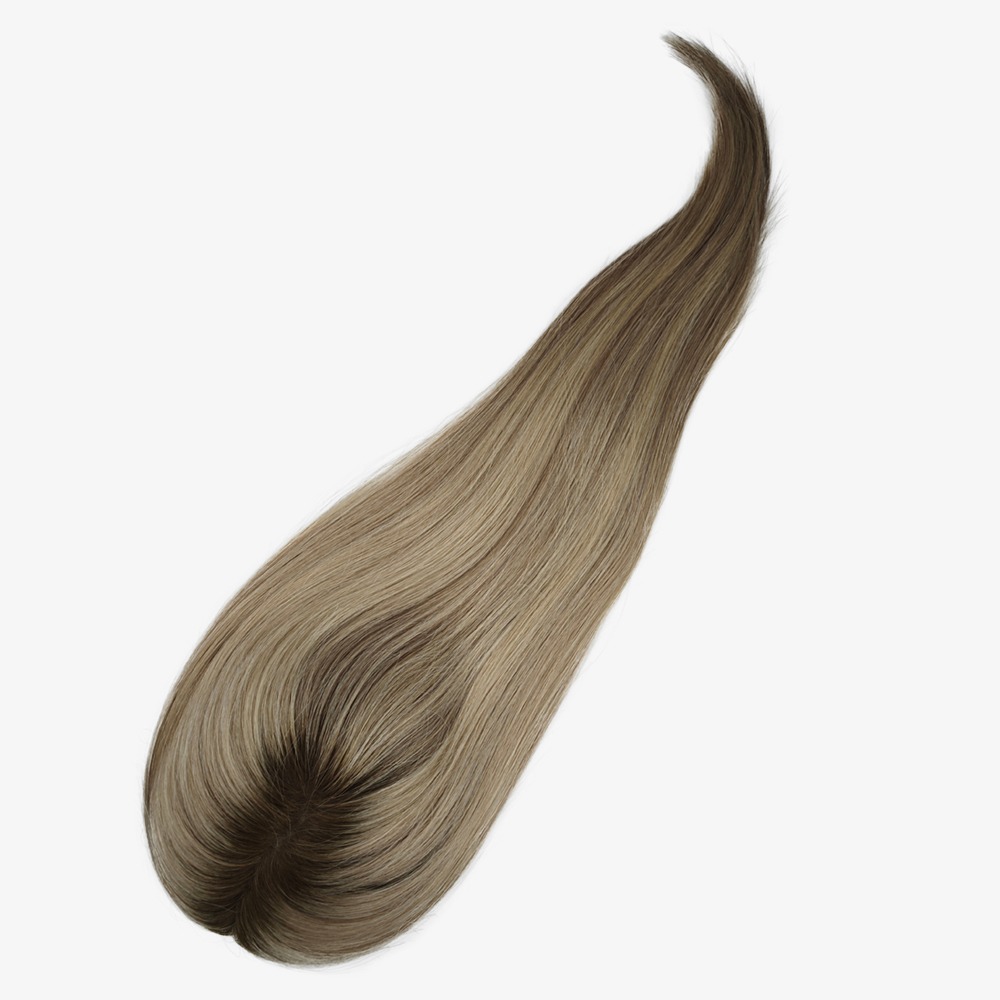 Highlight Brown Rooted Clip-In Hair Topper Lace Front Remy Human Hair