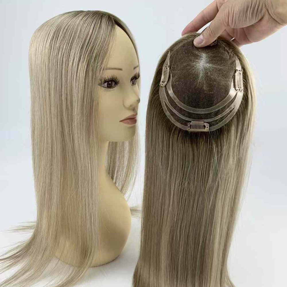 Highlight Brown Rooted Clip-In Hair Topper Lace Front Remy Human Hair