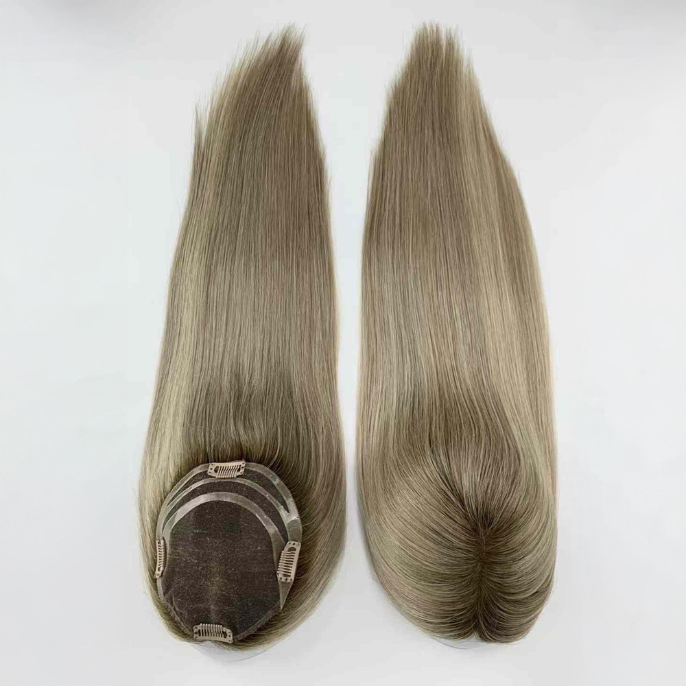 Highlight Brown Rooted Clip-In Hair Topper Lace Front Remy Human Hair