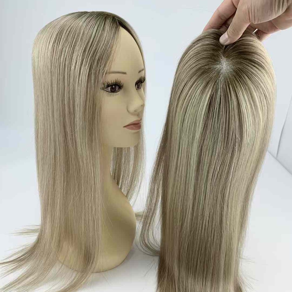 Highlight Brown Rooted Clip-In Hair Topper Lace Front Remy Human Hair