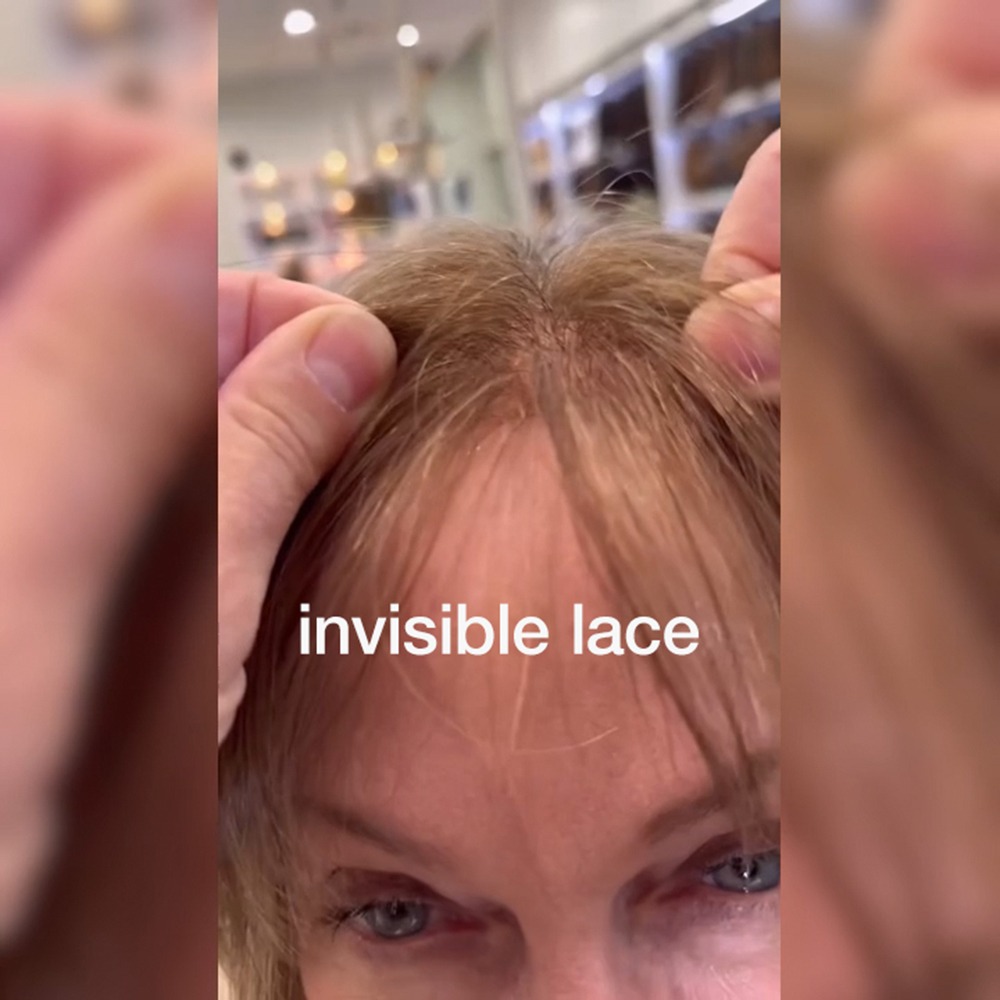 Invisible HD Lace Hairline Topper with Bangs Medium Brown