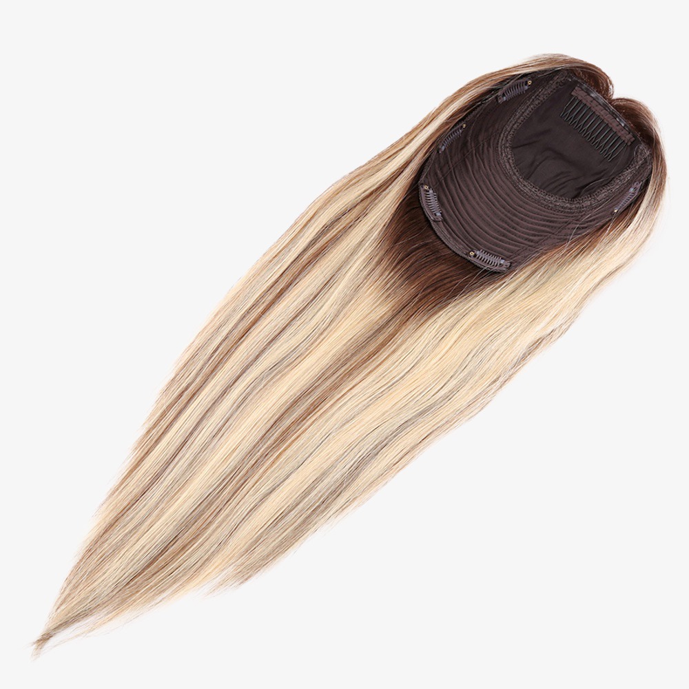 Luxury 7"x8" Blonde Brown Silk Base Human Hair Topper 16 Inch