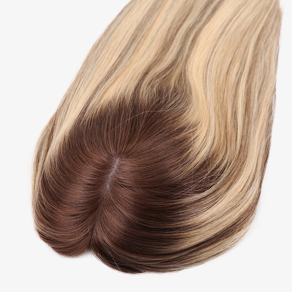 Luxury 7"x8" Blonde Brown Silk Base Human Hair Topper 16 Inch