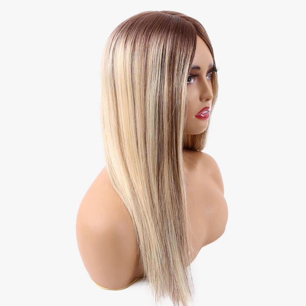 Luxury 7"x8" Blonde Brown Silk Base Human Hair Topper 16 Inch