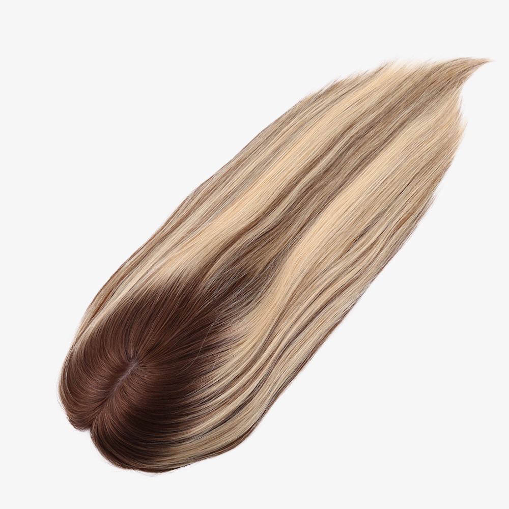 Luxury 7"x8" Blonde Brown Silk Base Human Hair Topper 16 Inch