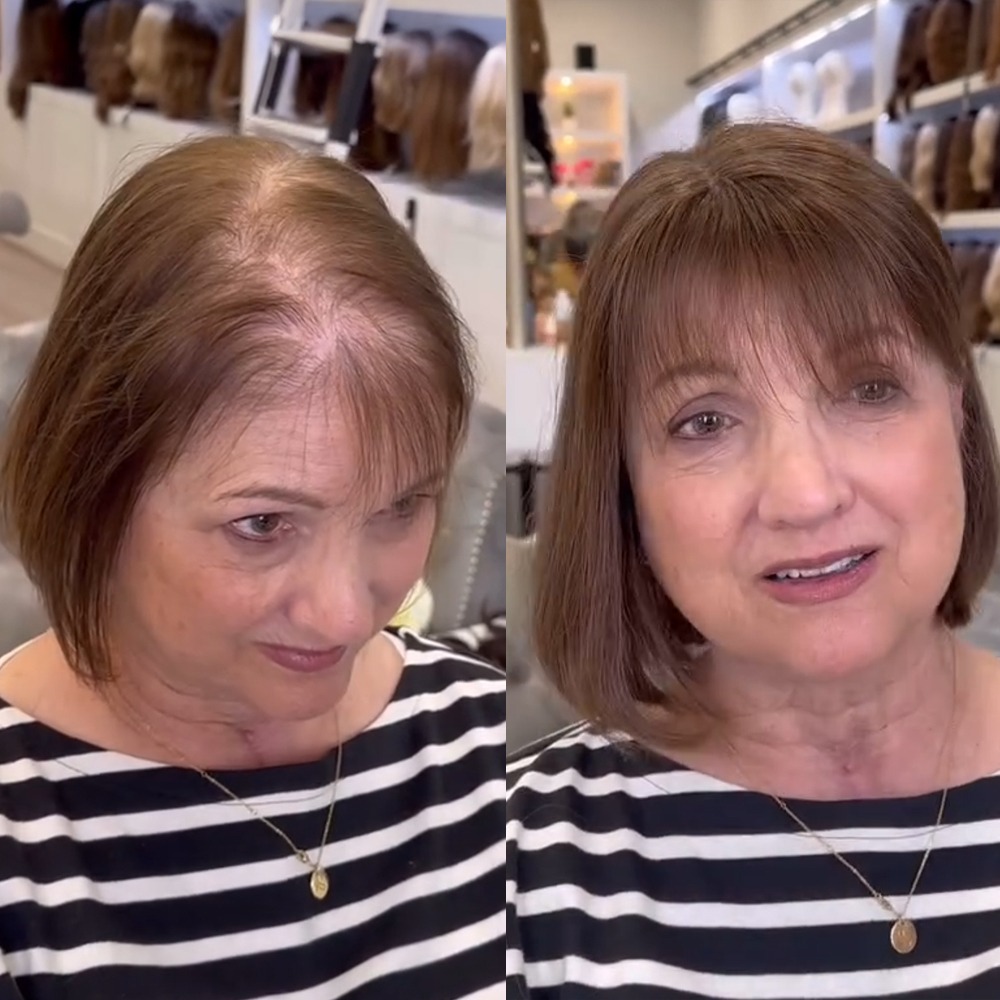 Medium Ash Brown #6 Hair Topper with Bangs Volume for Thinning Hair