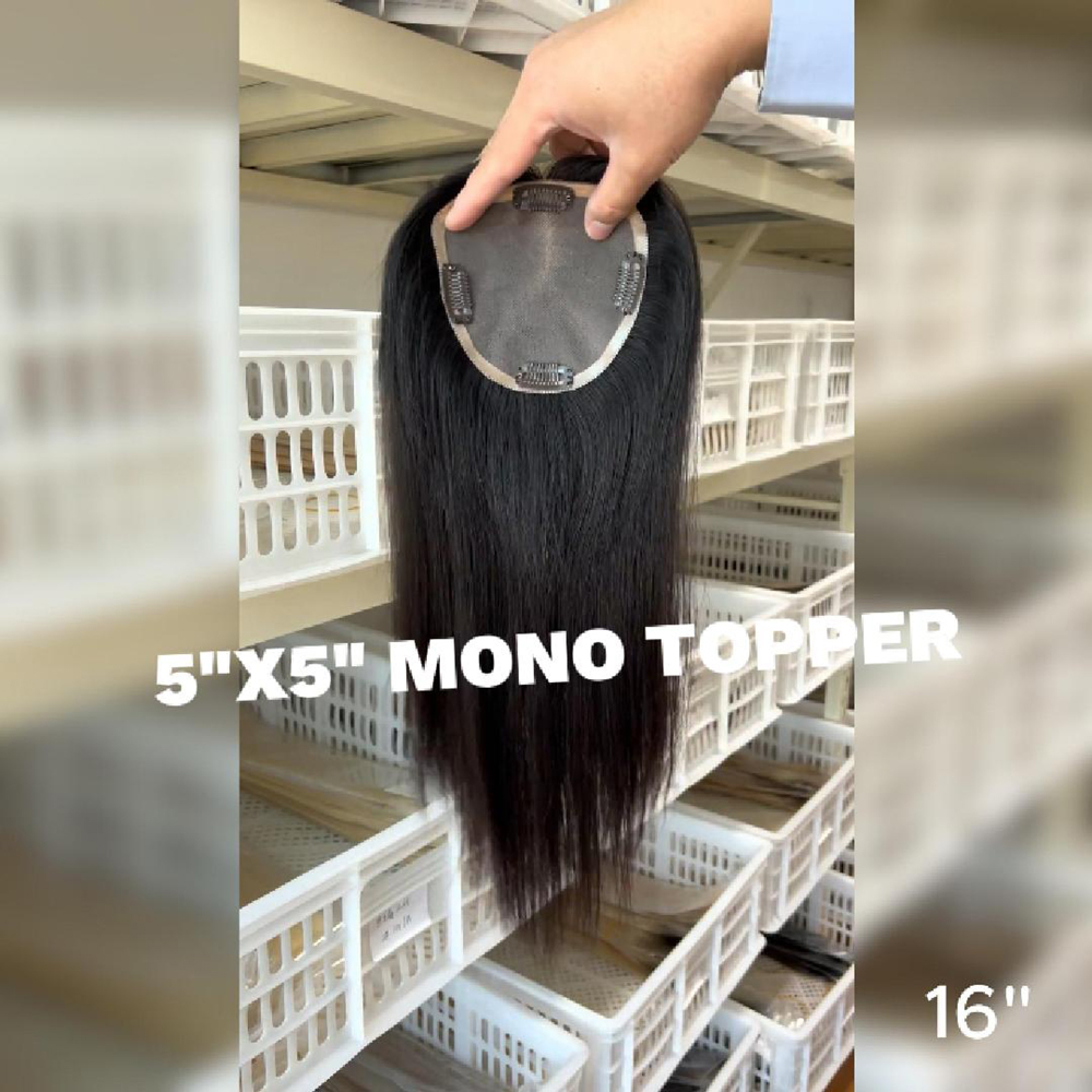 Mono Base 5"x5" Remy Human Hair Topper Full Coverage Natural Color
