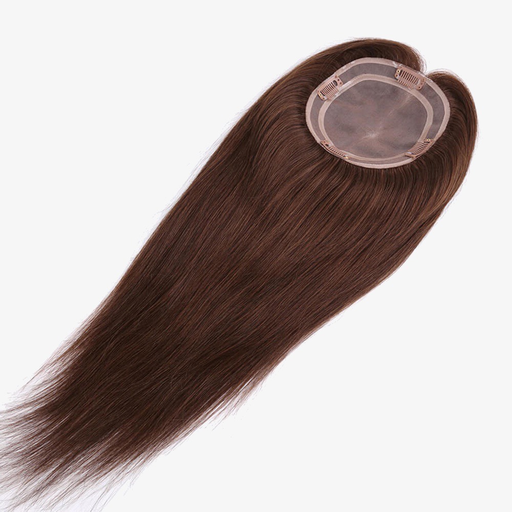 Mono Top Hair Topper Remy Human Hair Medium Brown Hairpiece