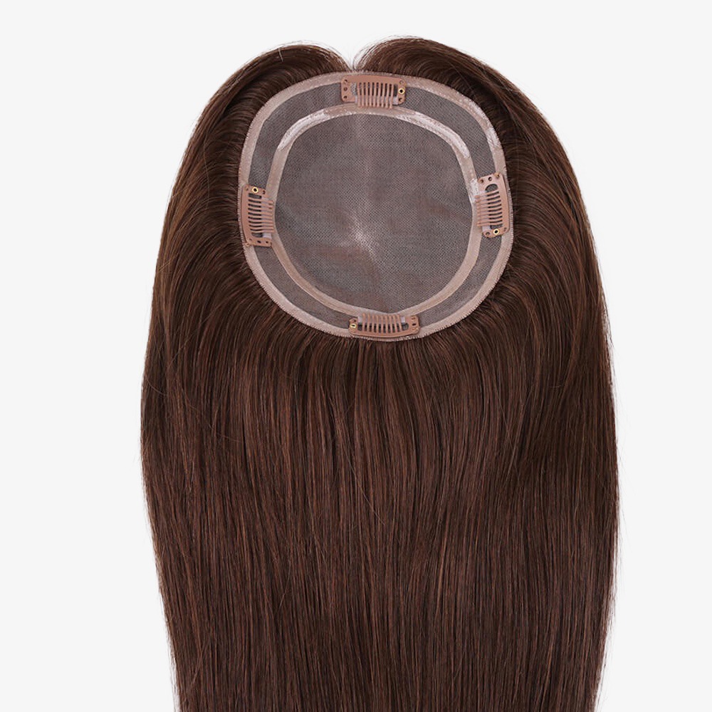 Mono Top Hair Topper Remy Human Hair Medium Brown Hairpiece