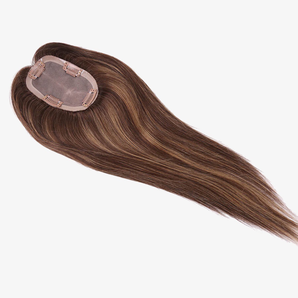 Mono Top Real Human Hair Topper Balayage Brown 3"x5" Hair Piece