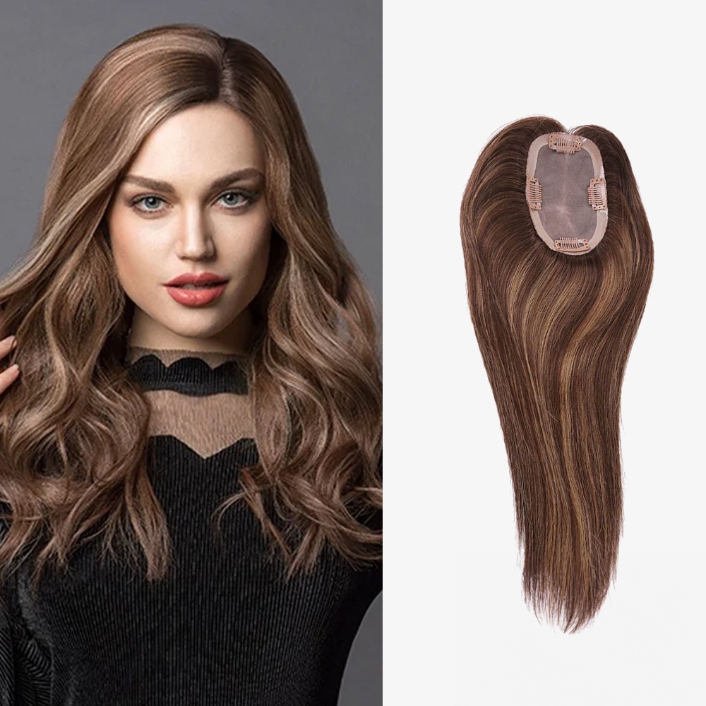 Mono Top Real Human Hair Topper Balayage Brown 3"x5" Hair Piece