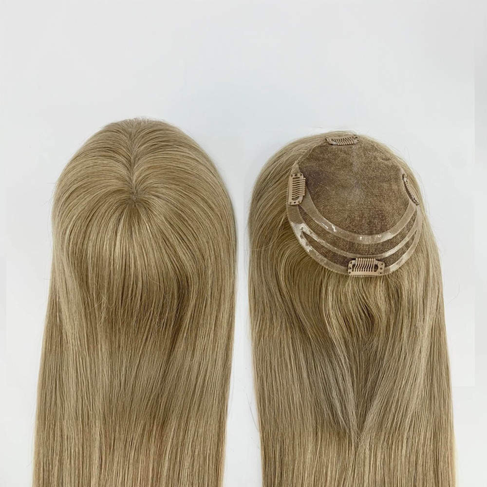 Ombre Brown Blonde Lace Hair Topper Breathable Lightweight 20 Inch