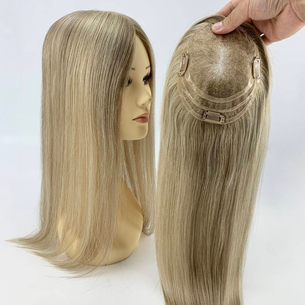 Ombre Brown Blonde Lace Hair Topper Breathable Lightweight 20 Inch