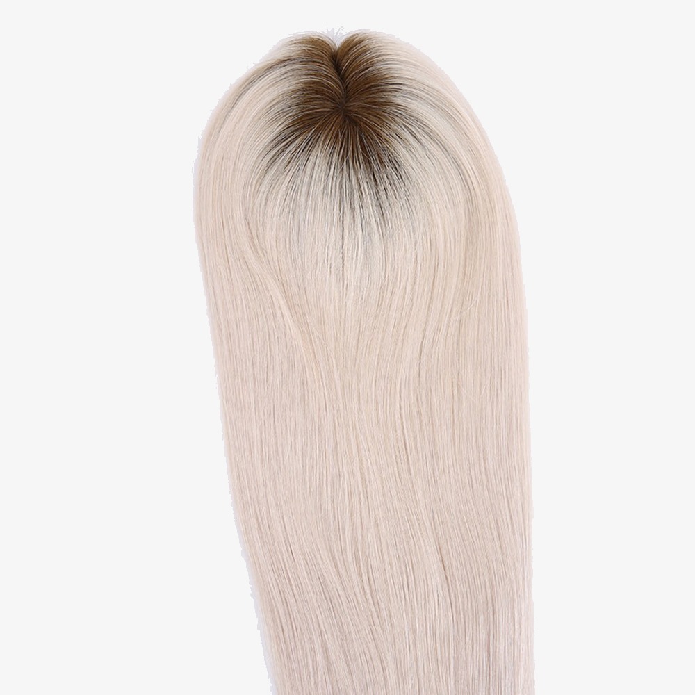 Platinum Blonde Human Hair Topper with Dark Roots | Mono Wiglet