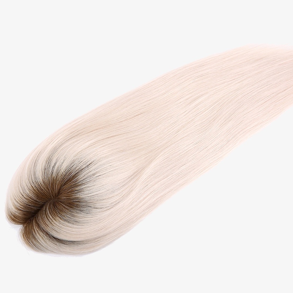 Platinum Blonde Human Hair Topper with Dark Roots | Mono Wiglet